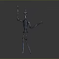 Game Movie Character With Metallic Texture Slender Limbs Hat Raising Hands In Grey Gradient Background