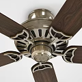 Ceiling Mounted Air Conditioner Fan With Brown Wooden Blades Metal Base And Decorative Design