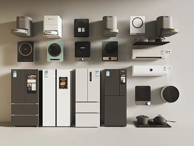 Modern Household Appliances Collection Including Refrigerators Microwaves Air Conditioners And Fans For Daily Use 3d model