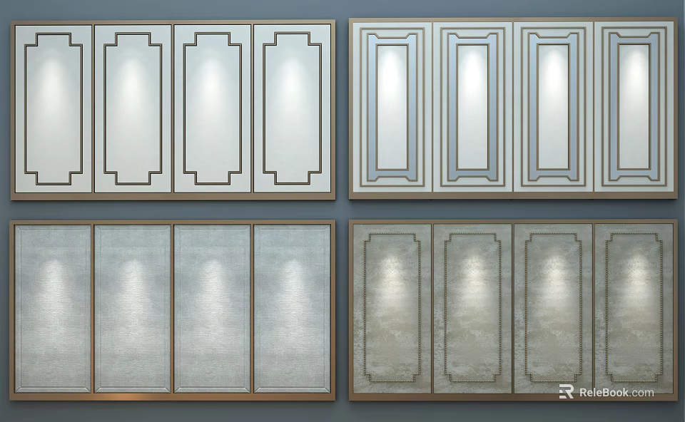 Modern Background Wall With Multiple Panel Designs Wooden Frames Mirror And Textured Surfaces 3d model