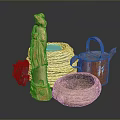 Decorative Sculpture Carving Including Handcrafted Terracotta Statue Woven Basket Colored Pot And Glass Bowl Artifacts