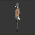 Anime Style Female Character with Blue Short Hair in Orange Coat White Shirt