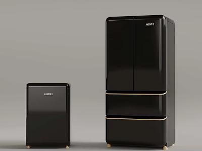 MEILI Brand Black Refrigerators in Different Sizes with Modern Sleek Design 3d model