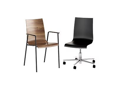 Modern Office Chairs With Wooden Armrest Design And Black Swivel Wheels 3d model