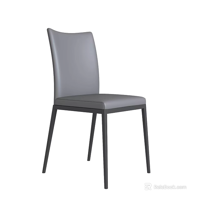 Modern Gray Upholstered Dining Chair With Black Metal Legs And Sleek Design 3d model 