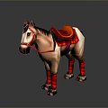 Brown And White Decorative Horse Model With Red Saddle And Leg Wraps