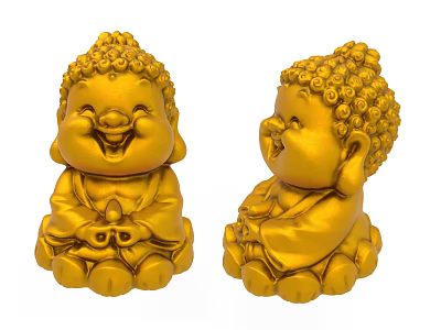 Adorable Golden Laughing Buddha Figurine Set for Home Decor Ornament 3d model