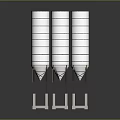 Three Tall White Multi Layered Industrial Storage Silos With Base Supports