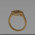 Elegant Gold Clover Design Ring With White And Orange Inlaid Stones