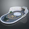 Helipad Facility With Yellow H Mark Gray Surface Surrounding Structures And Green Equipment