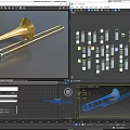 Premium Musical Instruments and Painting Tools with Golden Brass Trombone and Art Supplies