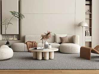 Quiet sofa tea table combination sofa background wall 3d model