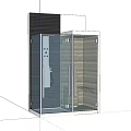 Modern Shower Enclosure With Glass Doors Black Tile Walls And Wooden Panels