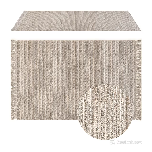 Natural Beige Woven Square Rug With Fringe Edges Textured Design 3d model 
