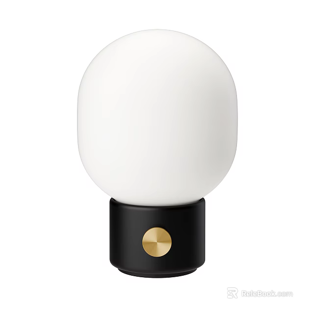 Stylish Table Lamp Featuring White Spherical Lampshade Black Base And Gold Button 3d model 