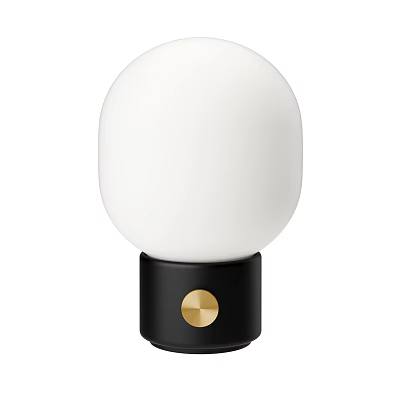 Stylish Table Lamp Featuring White Spherical Lampshade Black Base And Gold Button 3d model