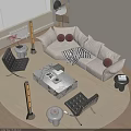 Modern Beige Sofa With Marble Coffee Table And Multiple Cushions In Living Room Interior