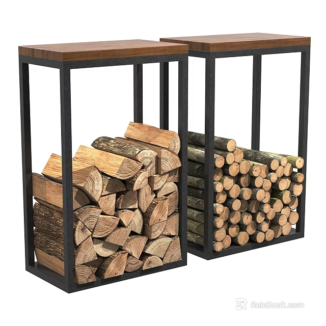 Wall Decor Firewood Storage Units With Metal Frames Split Logs And Round Wood 3d model 