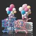 Vibrant Photo Check-in Spot With Colorful Balloons Blue Pink Shopping Carts And Colorful Balls