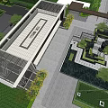 Modern Garden Landscape With Stone Steps Green Plants And Water Features