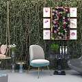 Modern Leisure Accent Chair With Soft Cushion Gold Metal Legs And Green Plant Wall Art