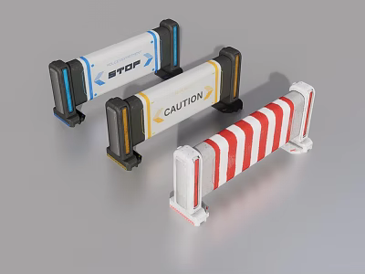 Safety Traffic Barriers With STOP Sign CAUTION Label And Red White Stripes 3d model