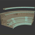 Curved Wooden Multi Layered Shelving Unit With Tiered Structure And Natural Wood Finish