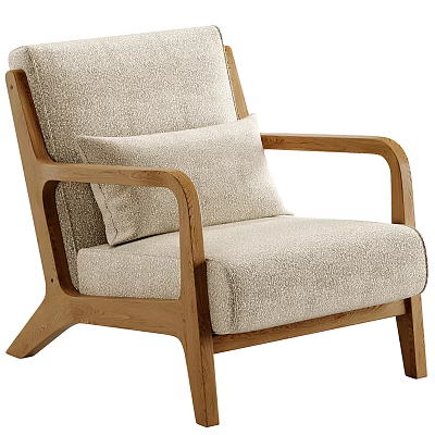Comfortable Modern Leisure Chair with Wooden Frame and Beige Fabric Cushion 3d model