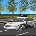 White Police Car With Red Blue Lights And POLICE Signage On Road