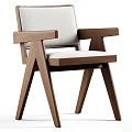 Modern Upholstered Dining Chair With Walnut Frame Beige Fabric Seat And Backrest Armrests