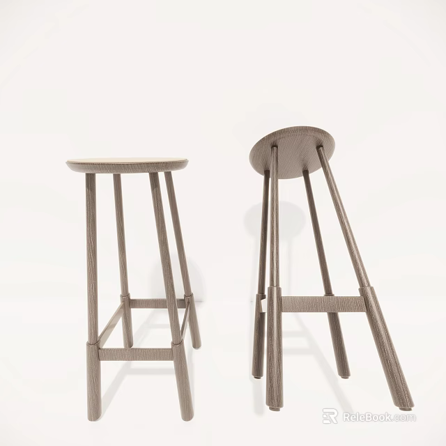 Modern Wooden Bar Stools With Minimalist Design Round Seats And Slim Legs 3d model 