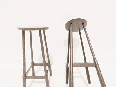 Modern Wooden Bar Stools With Minimalist Design Round Seats And Slim Legs 3d model