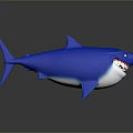 Blue Shark 3D Rendered With Sharp Teeth And White Underbelly Cartoon Style 3d model