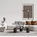 Modern Beige Sofa and Coffee Table Set With Black Frame Throw Pillows and Wall Art 3d model