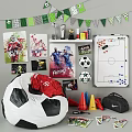 Sports Equipment Display With Soccer Balls Training Cones Tactical Board And Trophies
