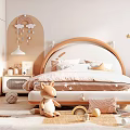 Cozy Kids Room Interior With Curved Bed Star Decor And Plush Toys