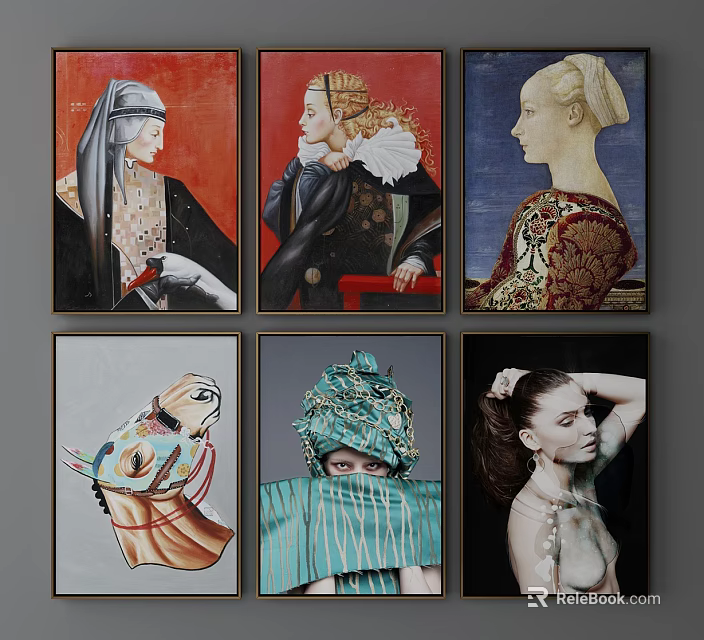 Six Character Portrait Artworks with Diverse Styles and Traditional Attires 3d model 