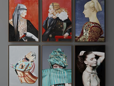 Six Character Portrait Artworks with Diverse Styles and Traditional Attires 3d model