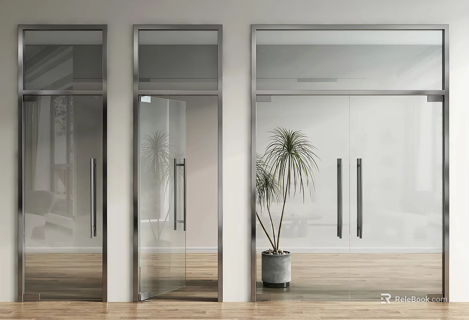 Modern Interior With Glass Sliding Doors Palm Tree And Wooden Floor 3d model 