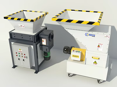 Industrial Shredder Equipment With Yellow Black Warning Stripes Control Panel And Mobile Design 3d model