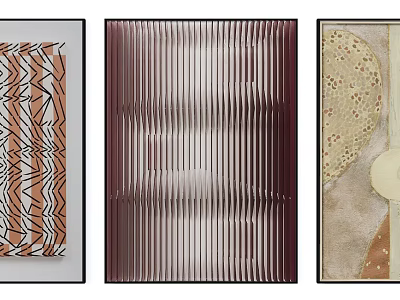 Abstract Paintings With Geometric Stripes Wavy Patterns And Neutral Tones Design 3d model