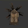 Detailed Wooden Windmill Model With Classic Roof And Rotating Blades Structure