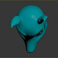 Cute Blue Animal Head Decorative Furniture Piece With Green Eyes And Smile