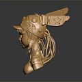 Golden Game Movie Character Sculpture With Mechanical Helmet Female Upper Body Shiny Surface