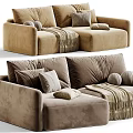 Modern Minimalist Double Seater Fabric Sofa With Stylish Pillows Throw Blanket And Multiple Color Options