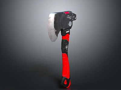 Durable Axe With Red Black Ergonomic Handle And Sharp Metal Head For Wood Cutting 3d model