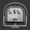 Gray And White Baby Crib With Soft Padded Mattress Rocking Design And Hanging Toys