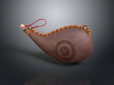 Handcrafted Brown Leather Living Accessory Pear Shaped With Woven Edge Red String And Celtic Knot 3d model