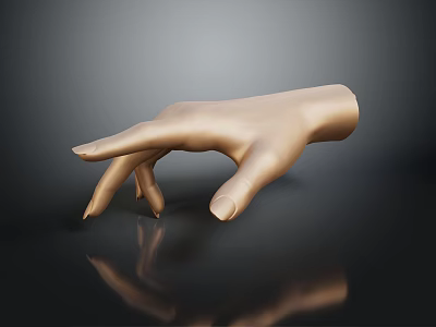 Golden Human Hand with Extended Fingers on Black Reflective Surface Displaying Graceful Pose 3d model