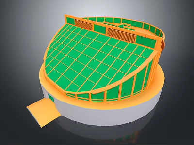 Modern 3D Circular Structure Model With Green Surface Orange Frame And White Base 3d model